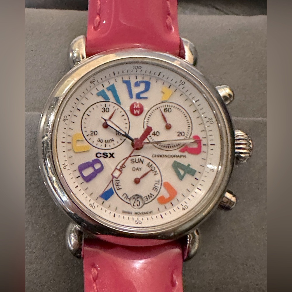 Michele Satainless steel Carousel CSX Collection watch with multi color numerals